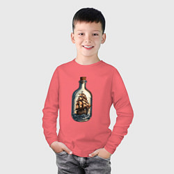 Лонгслив хлопковый детский Кораблик в бутылке, цвет: коралловый — фото 2