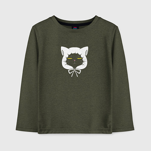 Детский лонгслив Кот в капюшоне - домохозяин / Меланж-хаки – фото 1