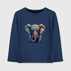 Лонгслив хлопковый детский Красочный слон в очках, цвет: тёмно-синий