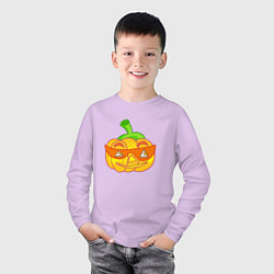 Лонгслив хлопковый детский Веселая тыква в очках: для вечеринки на Хэллоуин, цвет: лаванда — фото 2