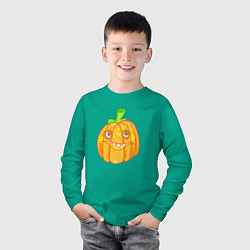 Лонгслив хлопковый детский Веселая тыква: для вечеринки на Хэллоуин, цвет: зеленый — фото 2