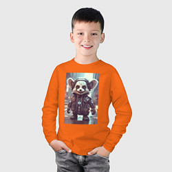 Лонгслив хлопковый детский Злобный ушастый зверек киберпанк, цвет: оранжевый — фото 2