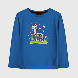 Лонгслив хлопковый детский Зебра на лугу, цвет: синий