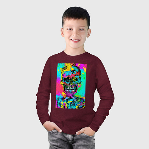 Детский лонгслив Cool skull - pop art - vogue / Меланж-бордовый – фото 3