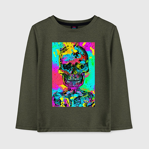 Детский лонгслив Cool skull - pop art - vogue / Меланж-хаки – фото 1