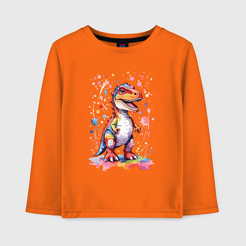 Детский лонгслив Милый детеныш тиранозавра / Оранжевый – фото 1