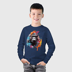 Лонгслив хлопковый детский Граффити с гориллой, цвет: тёмно-синий — фото 2