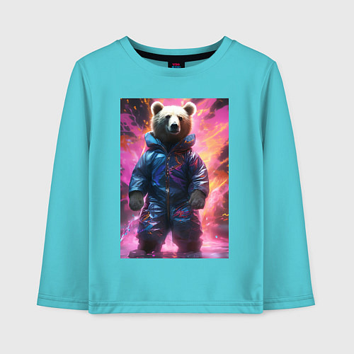 Детский лонгслив Мишка таптышка / Бирюзовый – фото 1