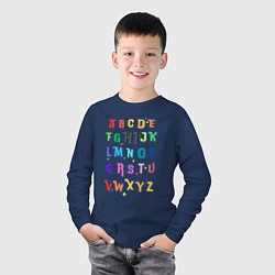 Лонгслив хлопковый детский Английский алфавит в радужном цвете, цвет: тёмно-синий — фото 2