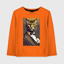 Лонгслив хлопковый детский Крутой котяра - джентльмен - нейросеть, цвет: оранжевый