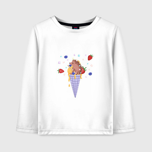 Детский лонгслив Мороженое с ёжиком и фруктами / Белый – фото 1