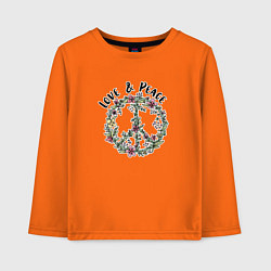 Лонгслив хлопковый детский Хиппи знак мира цветочный пастельный peace and lov, цвет: оранжевый