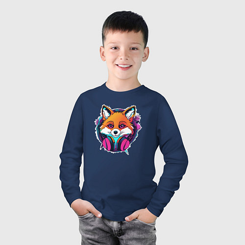 Детский лонгслив Neon fox / Тёмно-синий – фото 3