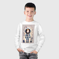 Лонгслив хлопковый детский Милый маленький космонавт - нейросеть, цвет: белый — фото 2