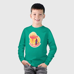 Лонгслив хлопковый детский Барби смотрит на гриб - Барбигеймер, цвет: зеленый — фото 2