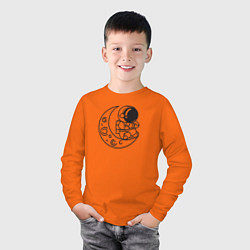 Лонгслив хлопковый детский Космонавт йога на луне, цвет: оранжевый — фото 2