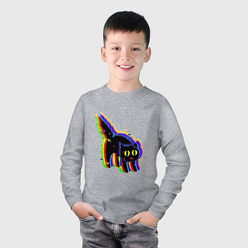 Детский лонгслив Глюк кот - Technical Glitch / Меланж – фото 3