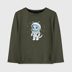 Лонгслив хлопковый детский Котик в космосе, цвет: меланж-хаки