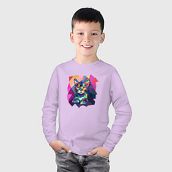Лонгслив хлопковый детский Кот в стиле полигональном, цвет: лаванда — фото 2