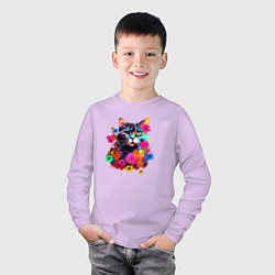 Лонгслив хлопковый детский Котик в цветах - нейросеть, цвет: лаванда — фото 2