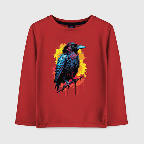 Детский лонгслив Яркий ворон - красочная птица / Красный – фото 1