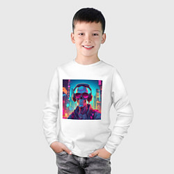 Лонгслив хлопковый детский Скелет в больших очках и наушниках, цвет: белый — фото 2