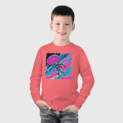 Лонгслив хлопковый детский Парашютист в небе, цвет: коралловый — фото 2