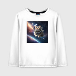 Лонгслив хлопковый детский Котик космонавт в космосе, цвет: белый