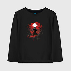 Лонгслив хлопковый детский Самурай и красный закат, цвет: черный