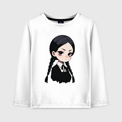 Лонгслив хлопковый детский Уэнсдей Аддамс в аниме стиле, цвет: белый