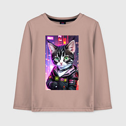 Детский лонгслив Глазастый городской котёнок