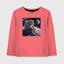 Лонгслив хлопковый детский Тигр астронавт, цвет: коралловый