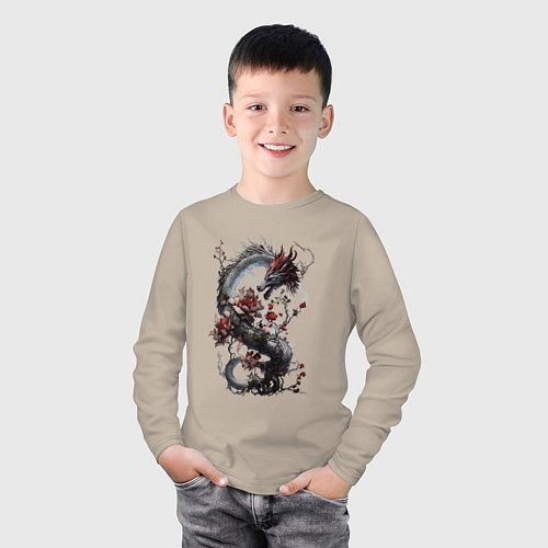Детский лонгслив Древесный дракон - дух леса / Миндальный – фото 3