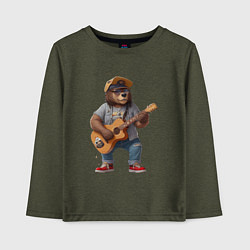Лонгслив хлопковый детский Брутальный медведь с гитарой, цвет: меланж-хаки