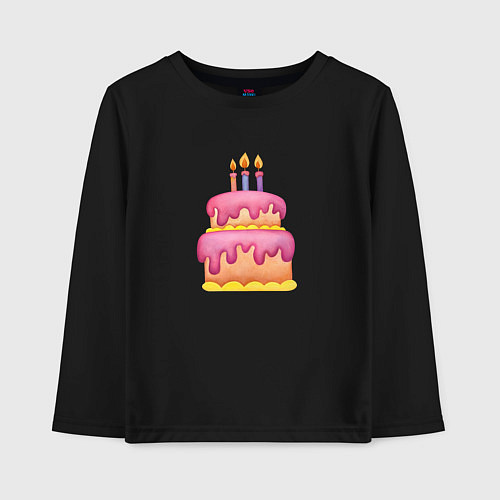 Детский лонгслив Розовый торт со свечками / Черный – фото 1