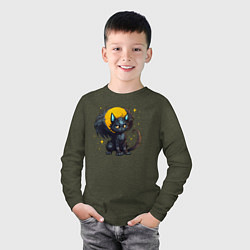 Лонгслив хлопковый детский Cat dragon, цвет: меланж-хаки — фото 2