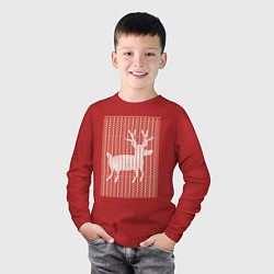 Лонгслив хлопковый детский Новогодний олень орнамент вязанный свитер, цвет: красный — фото 2