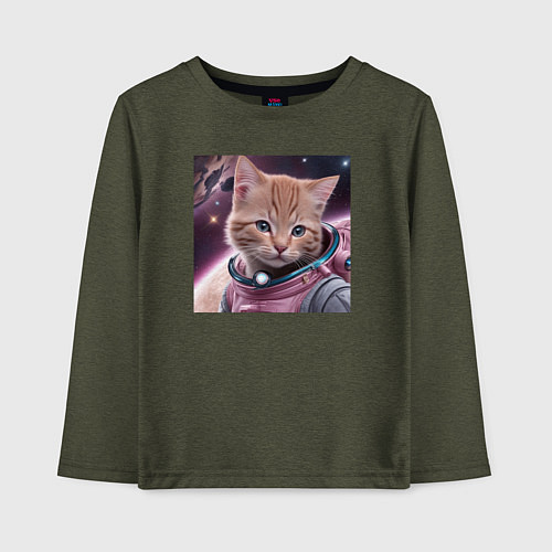 Детский лонгслив Котенок pink космонавт / Меланж-хаки – фото 1