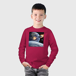 Лонгслив хлопковый детский Ракета улетает на луну, цвет: маджента — фото 2