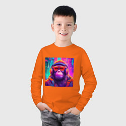 Лонгслив хлопковый детский Обезьяна в лучах неонового света, цвет: оранжевый — фото 2