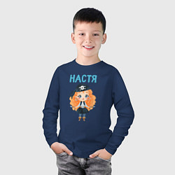 Лонгслив хлопковый детский Настя юная пиратка, цвет: тёмно-синий — фото 2