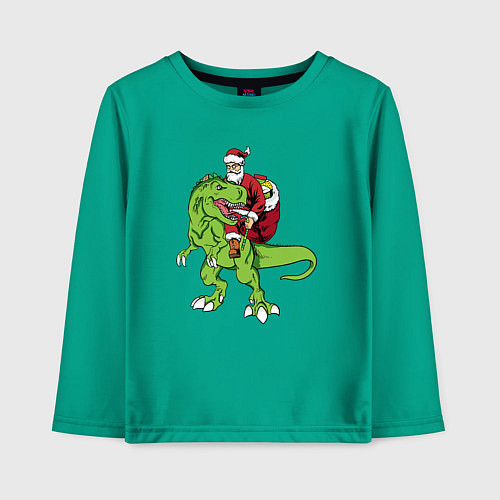 Детский лонгслив Санта на динозавре / Зеленый – фото 1