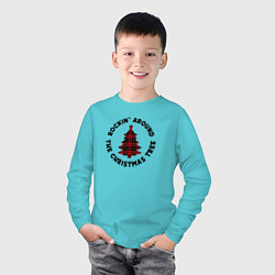 Лонгслив хлопковый детский Rocking around the christmas tree, цвет: бирюзовый — фото 2