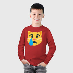 Лонгслив хлопковый детский Жёлтый котик грустит, цвет: красный — фото 2