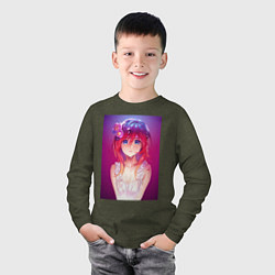 Лонгслив хлопковый детский Anime Girl refflex, цвет: меланж-хаки — фото 2