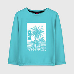 Лонгслив хлопковый детский Пляж пальмы, цвет: бирюзовый