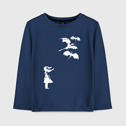 Лонгслив хлопковый детский Девочка и драконы, цвет: тёмно-синий