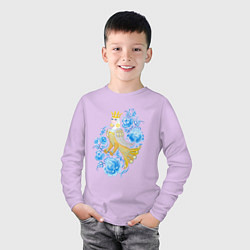 Лонгслив хлопковый детский Птица Сирин в цветах по мотивам гжельской росписи, цвет: лаванда — фото 2