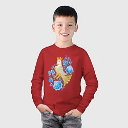 Лонгслив хлопковый детский Птица Сирин в цветах по мотивам гжельской росписи, цвет: красный — фото 2