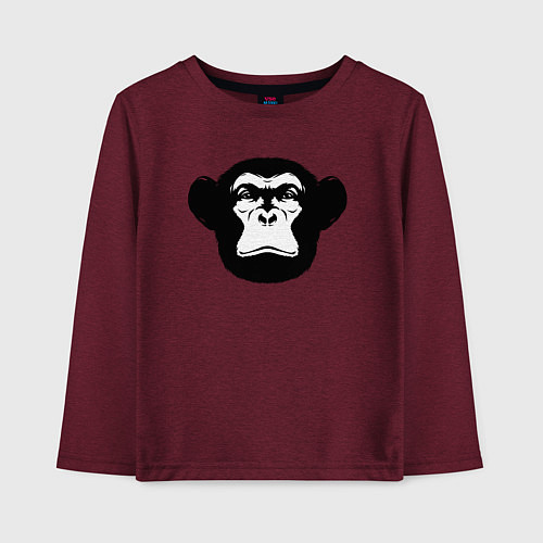 Детский лонгслив Морда шимпанзе / Меланж-бордовый – фото 1